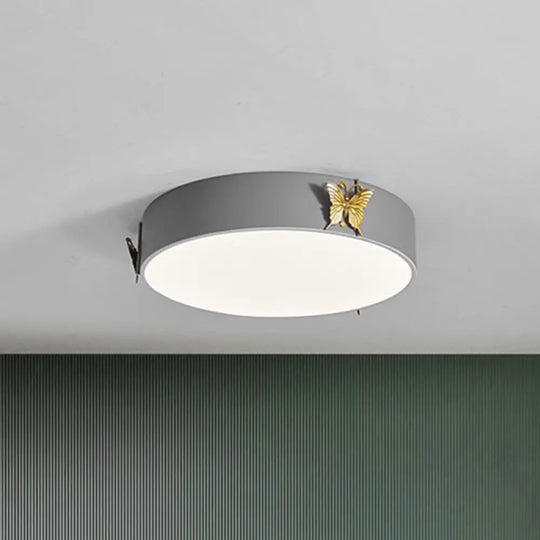 Grey Nordic Butterfly Drum Led Ceiling Light For Bedroom With White/Warm / White