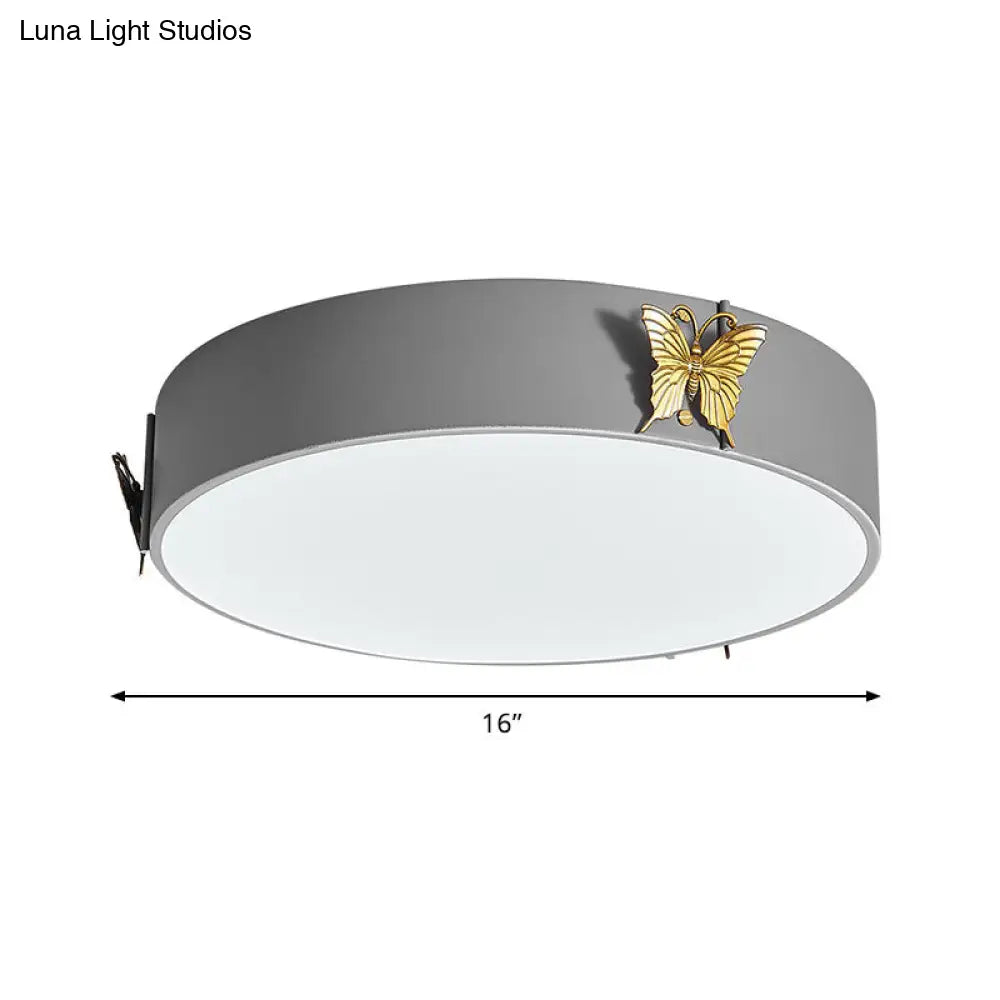 Grey Nordic Butterfly Drum Led Ceiling Light For Bedroom With White/Warm