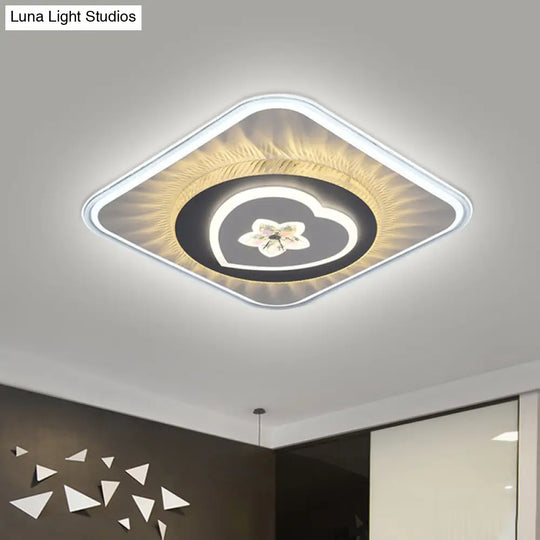 Grey Nordic Square Flush Mount Led Ceiling Light Fixture With Acrylic Design (Round/Heart)