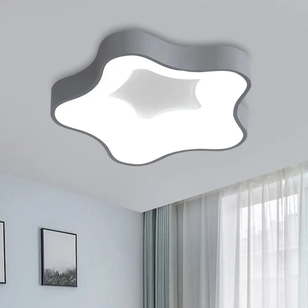 Grey Nordic Star Led Flush Ceiling Light For Bedroom - Warm/White / White