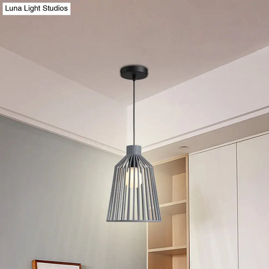 Grey Minimalist Caged Pendulum Light For Kitchen - Metal Pendant Fixture