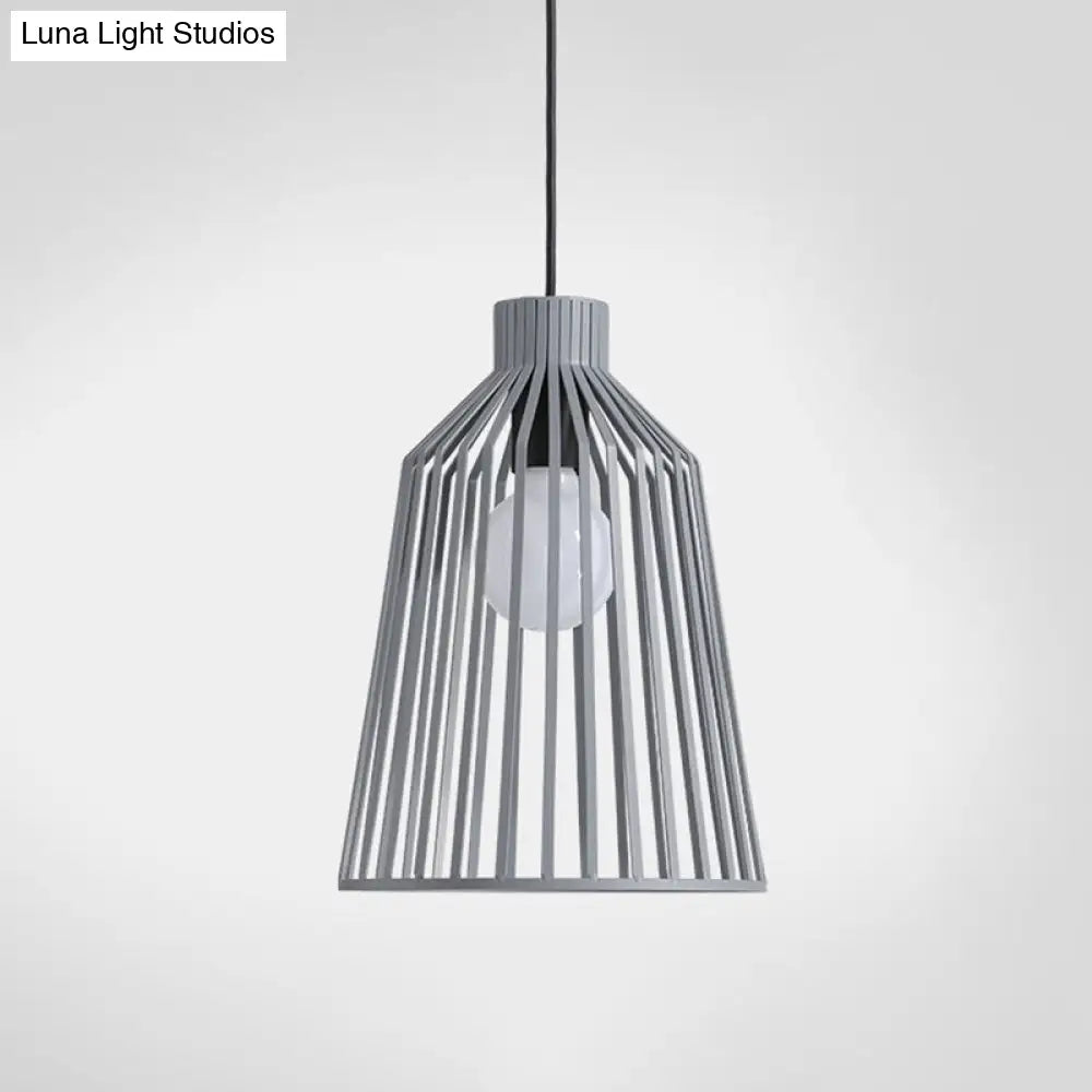 Grey Minimalist Caged Pendulum Light For Kitchen - Metal Pendant Fixture