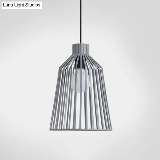 Grey Minimalist Caged Pendulum Light For Kitchen - Metal Pendant Fixture