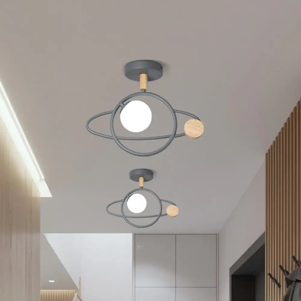 Grey Planet Orbit Semi Flush Metallic Ceiling Mounted Fixture - Contemporary Design