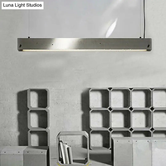 Grey Rectangular Ceiling Light For Office - Simple 1 Head Suspension Lighting In Cement