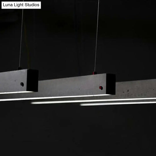 Grey Rectangular Ceiling Light For Office - Simple 1 Head Suspension Lighting In Cement