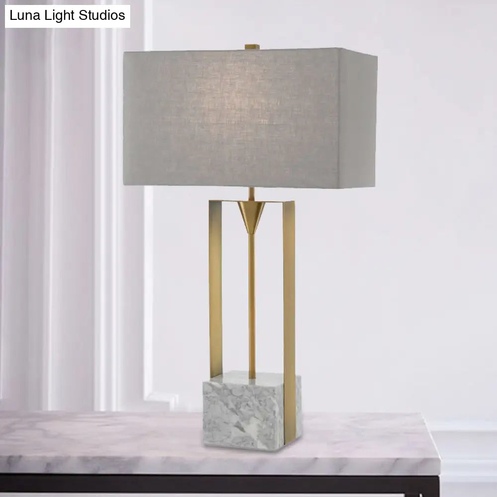 Grey Rectangular Stone Table Lamp With Fabric Shade - Modern 1-Bulb Nightstand Light