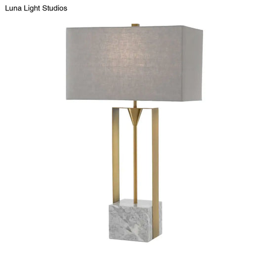 Grey Rectangular Stone Table Lamp With Fabric Shade - Modern 1-Bulb Nightstand Light