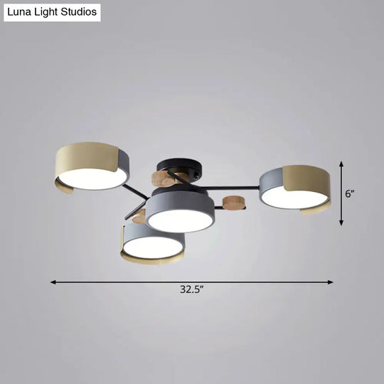 Grey Round Dining Room Led Ceiling Fixture With Acrylic Semi Flush Mount