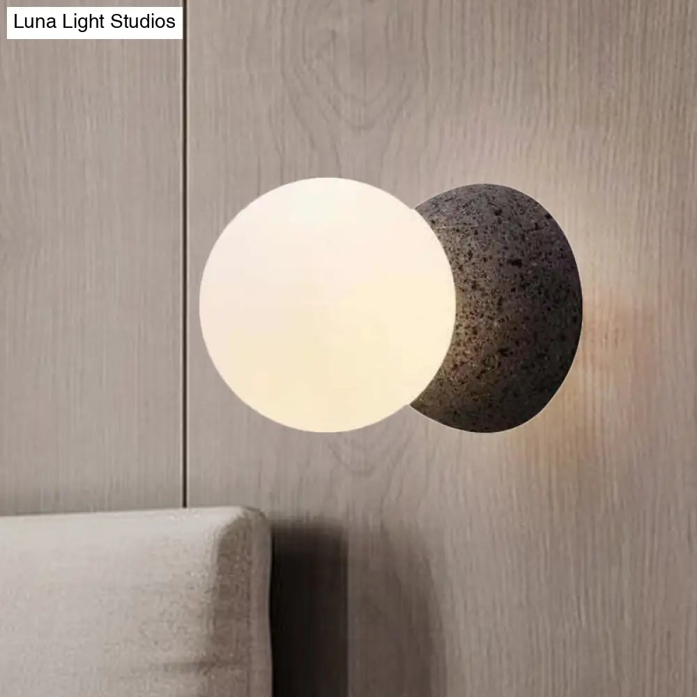 Grey Spherical Wall Sconce With Opal Glass Shade - Minimalist 1-Bulb Lighting Fixture