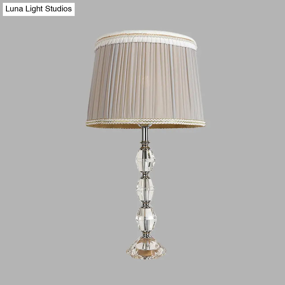 Grey Table Lamp With Beveled Crystal Shade Traditionalist Nightstand Light For Living Room