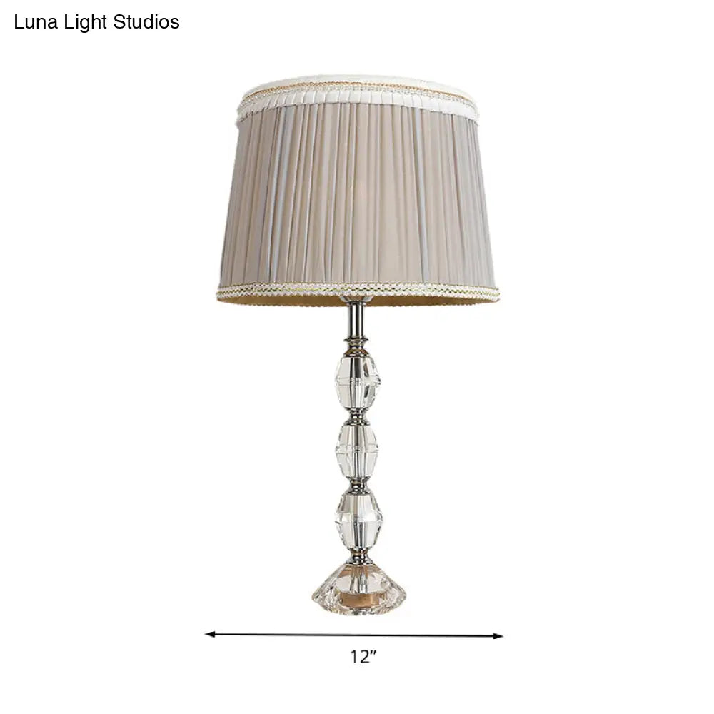 Grey Table Lamp With Beveled Crystal Shade Traditionalist Nightstand Light For Living Room