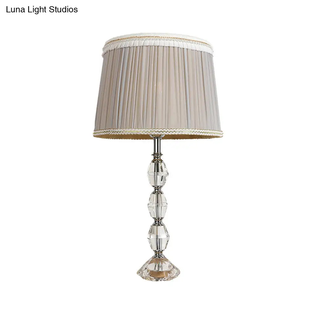 Grey Table Lamp With Beveled Crystal Shade Traditionalist Nightstand Light For Living Room