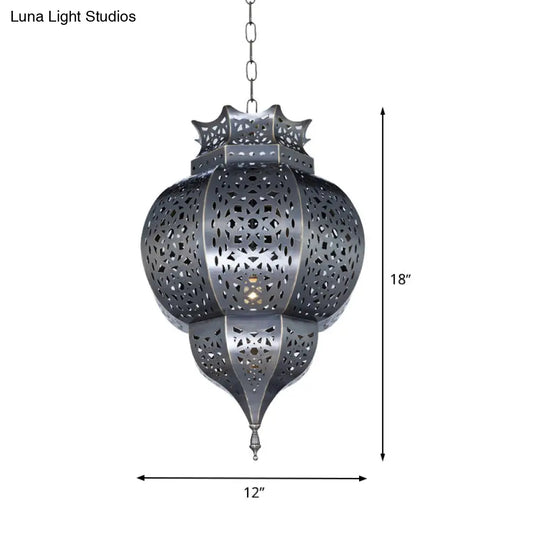 Grey Traditional Gourd Pendant Lamp - 1 Head Metal Ceiling Light