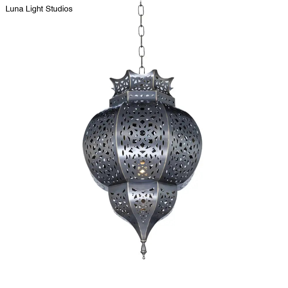 Grey Traditional Gourd Pendant Lamp - 1 Head Metal Ceiling Light