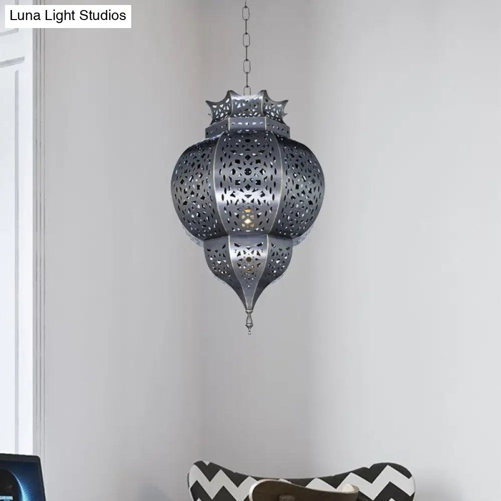 Grey Traditional Gourd Pendant Lamp - 1 Head Metal Ceiling Light