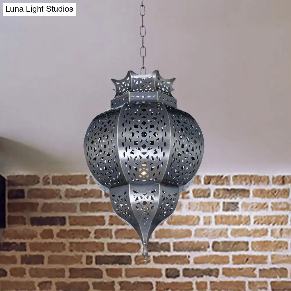 Grey Traditional Gourd Pendant Lamp - 1 Head Metal Ceiling Light