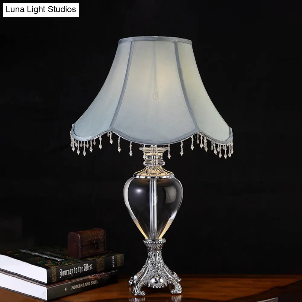 Grey Traditional Single Head Night Table Lamp With K9 Crystal Nightstand Light - Ideal For Living