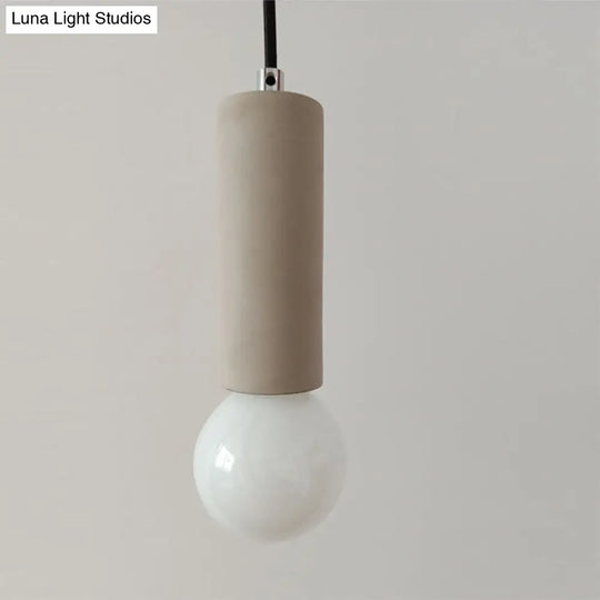 Modern Grey Tubular Pendulum Light: 1-Light Bedside Pendant With Open Bulb Design