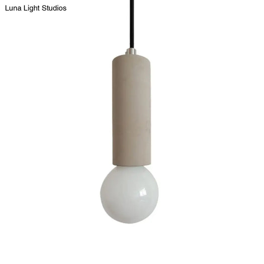 Modern Grey Tubular Pendulum Light: 1-Light Bedside Pendant With Open Bulb Design