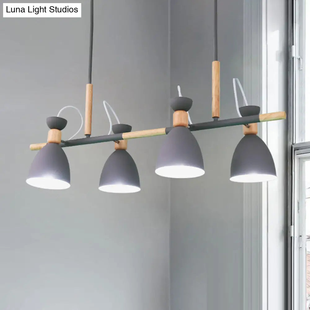 Grey/White/Green Bell Island Lamp - Nordic 4-Light Iron Pendant With Rotatable Design And Wood