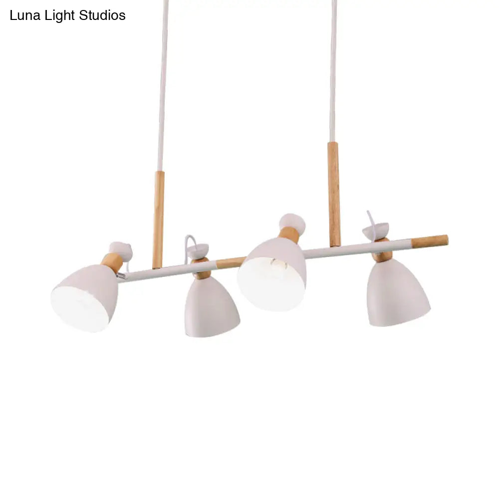 Grey/White/Green Bell Island Lamp - Nordic 4-Light Iron Pendant With Rotatable Design And Wood