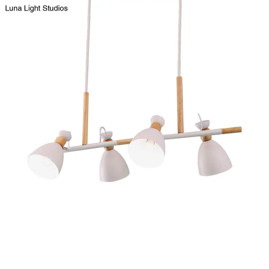 Grey/White/Green Bell Island Lamp - Nordic 4-Light Iron Pendant With Rotatable Design And Wood