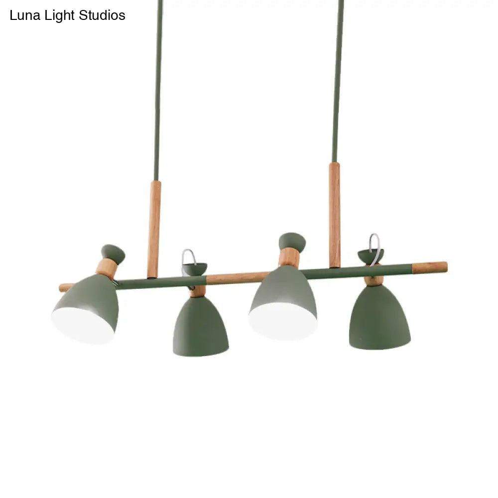 Grey/White/Green Bell Island Lamp - Nordic 4-Light Iron Pendant With Rotatable Design And Wood