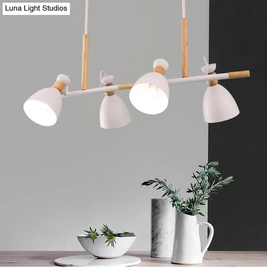 Grey/White/Green Bell Island Lamp - Nordic 4-Light Iron Pendant With Rotatable Design And Wood