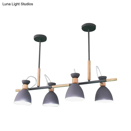 Grey/White/Green Bell Island Lamp - Nordic 4-Light Iron Pendant With Rotatable Design And Wood