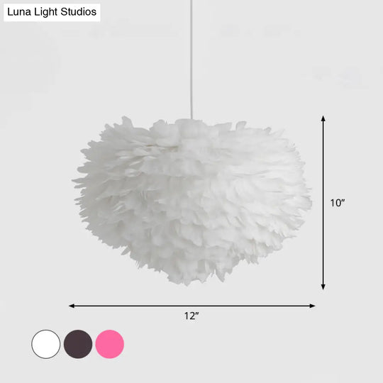 Feather Drop Pendant Simplicity Lamp - 1-Light Hemispherical Grey/White/Pink Bedroom Hanging