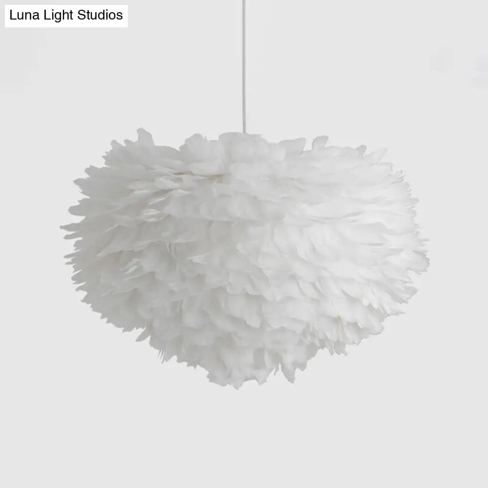 Feather Drop Pendant Simplicity Lamp - 1-Light Hemispherical Grey/White/Pink Bedroom Hanging