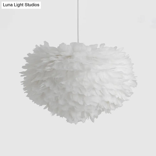 Feather Drop Pendant Simplicity Lamp - 1-Light Hemispherical Grey/White/Pink Bedroom Hanging