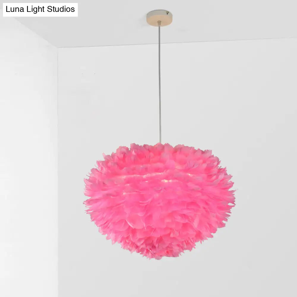 Feather Drop Pendant Simplicity Lamp - 1-Light Hemispherical Grey/White/Pink Bedroom Hanging