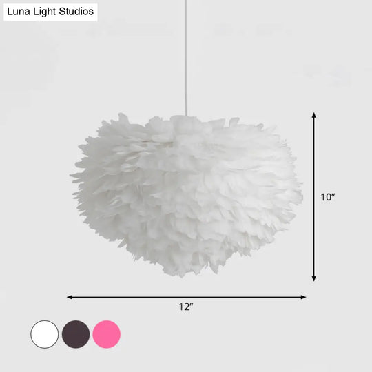 Grey/White/Pink Feather Pendant Lamp For Bedroom - Elegant & Minimalist