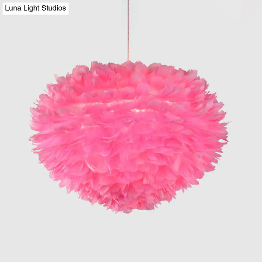 Feather Drop Pendant Simplicity Lamp - 1-Light Hemispherical Grey/White/Pink Bedroom Hanging