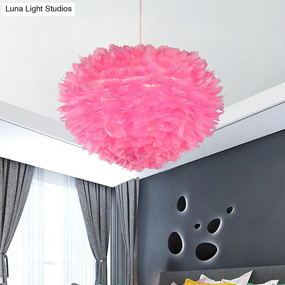 Feather Drop Pendant Simplicity Lamp - 1-Light Hemispherical Grey/White/Pink Bedroom Hanging Pink