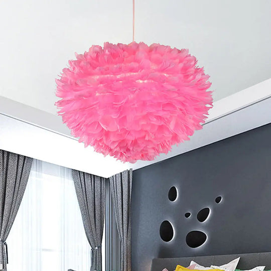 Grey/White/Pink Feather Pendant Lamp For Bedroom - Elegant & Minimalist Pink