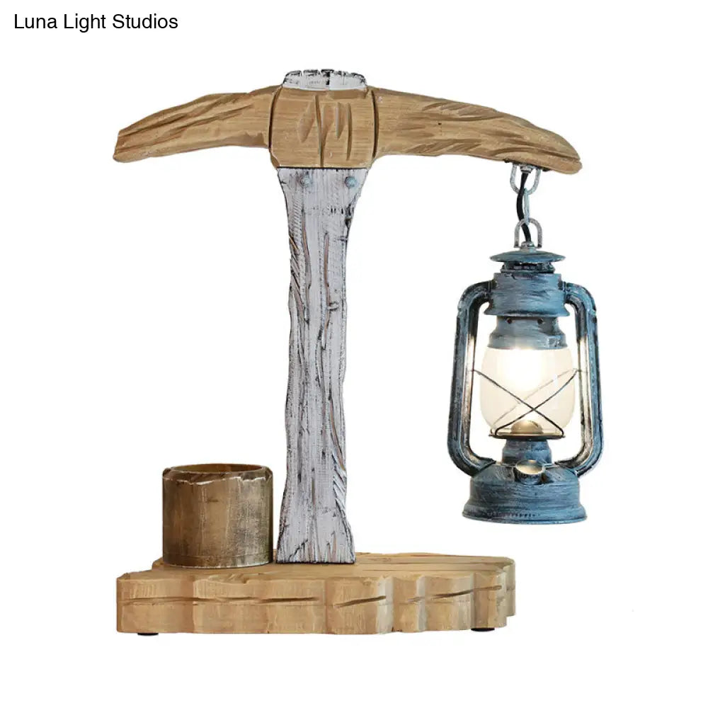 Grey Wood-Designed Kerosene Table Light For Study Room Desk Lighting