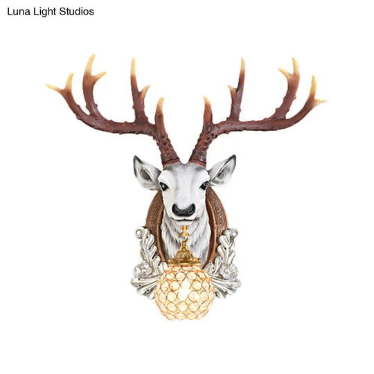 Grey/Yellow Deer Head Wall Sconce With Beveled K9 Crystal For Living Room