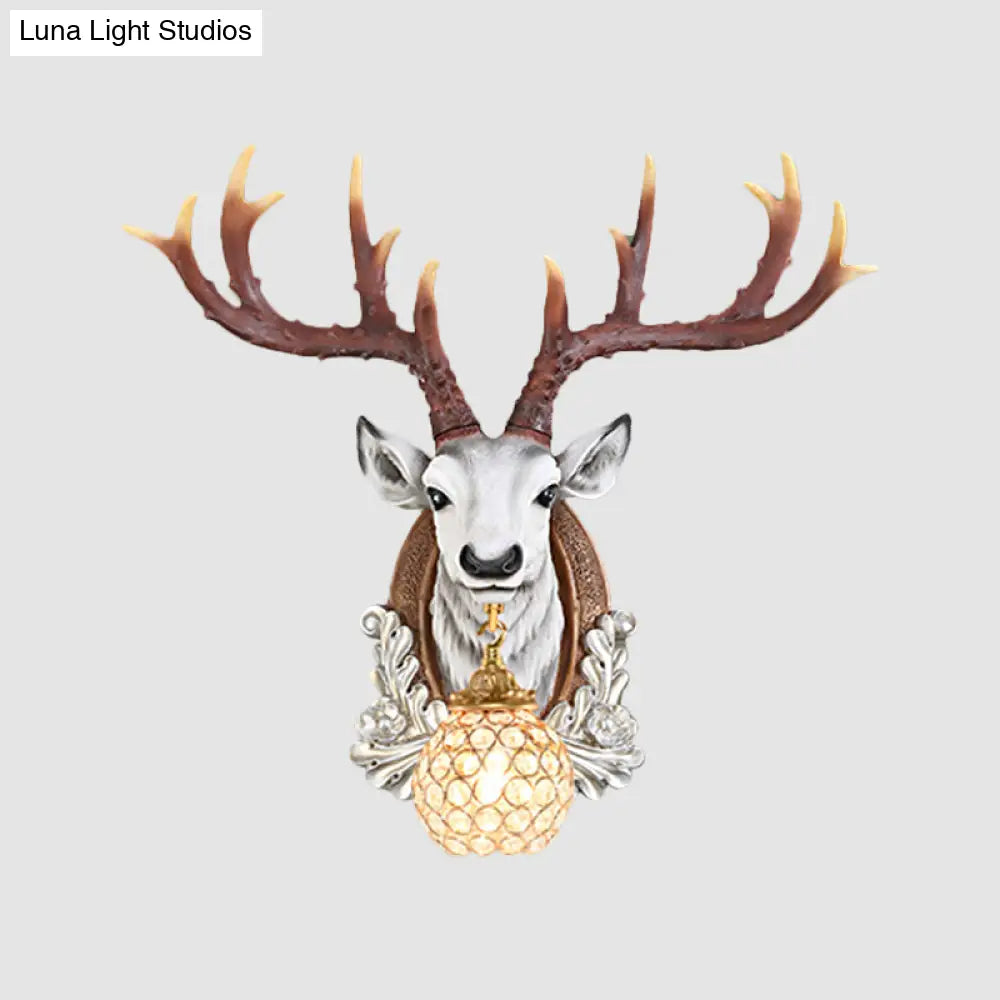 Grey/Yellow Deer Head Wall Sconce With Beveled K9 Crystal For Living Room