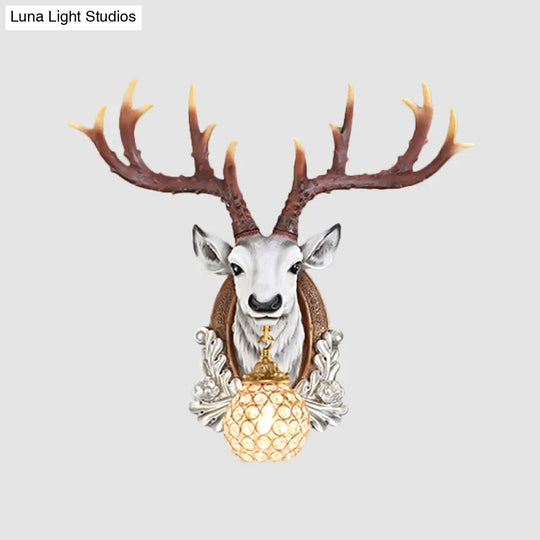 Grey/Yellow Deer Head Wall Sconce With Beveled K9 Crystal For Living Room