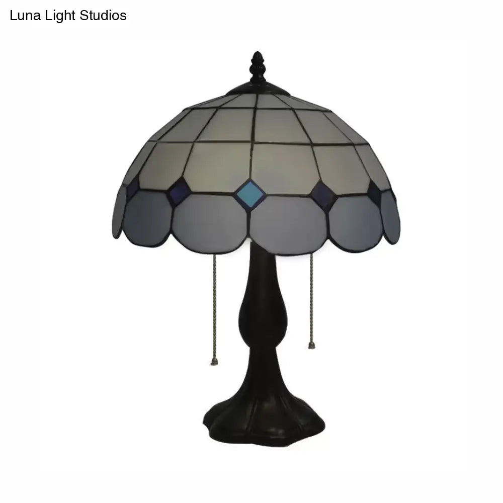 Grid Design Stained Glass Dome Table Light - Blue/Yellow 2 Lights Traditional Lighting