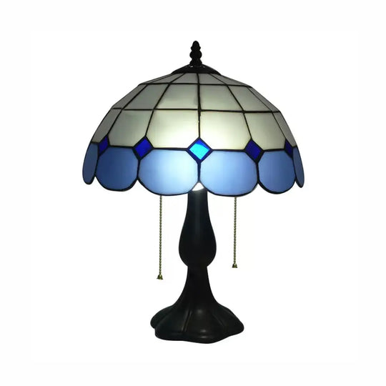 Grid Design Stained Glass Dome Table Light - Blue/Yellow 2 Lights Traditional Lighting Blue