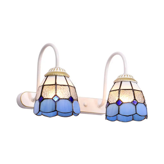 Grid Pattern Tiffany Glass Vanity Sconce Light - Yellow/Blue Wall Mount Fixture Blue