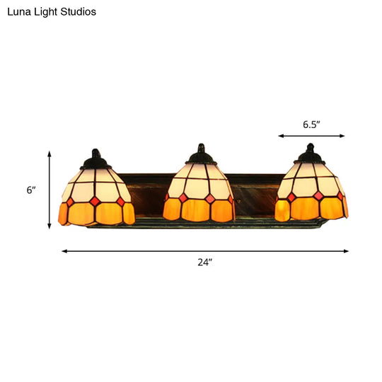 Grid Pattern Tiffany Orange & White Glass Wall Mount Sconce Light With 3 Bronze Heads