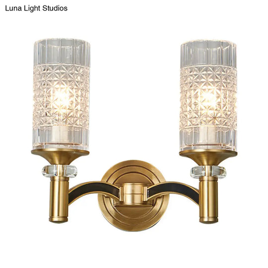 Gridded Crystal Wall Light Retro Brass Sconce For Living Room