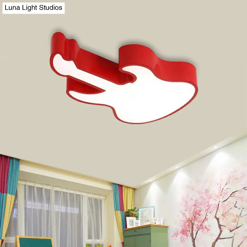 Guitar Baby Led Ceiling Light For Kids Bedroom - Acrylic Mount Fixture Red / 18 White