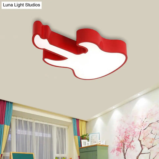 Guitar Baby Led Ceiling Light For Kids Bedroom - Acrylic Mount Fixture Red / 18 White