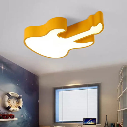 Guitar Baby Led Ceiling Light For Kids’ Bedroom - Acrylic Mount Fixture Yellow / 23.5’ White